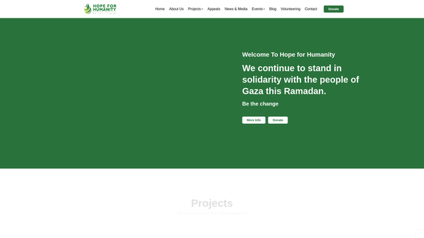Screenshot of the Hope For Humanity website