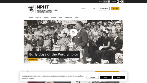 Screenshot of the National Paralympic Heritage Trust website
