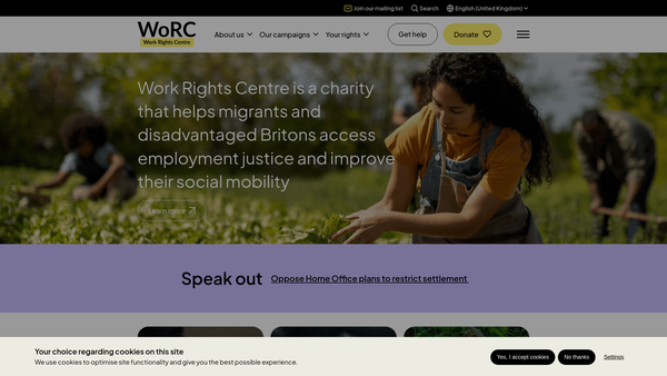 Screenshot of the Work Rights Centre (Worc) website
