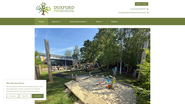Screenshot of the Duxford Preschool website