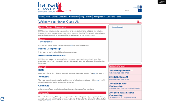 Screenshot of the Hansa Class UK website