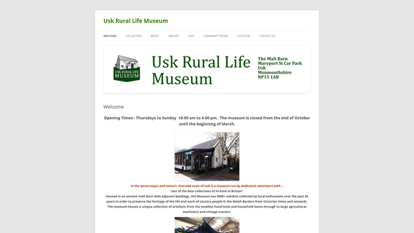 Screenshot of the Usk Rural Life Museum website