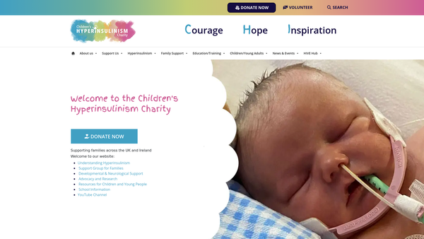 Screenshot of the The Children's Hyperinsulinism Charity website