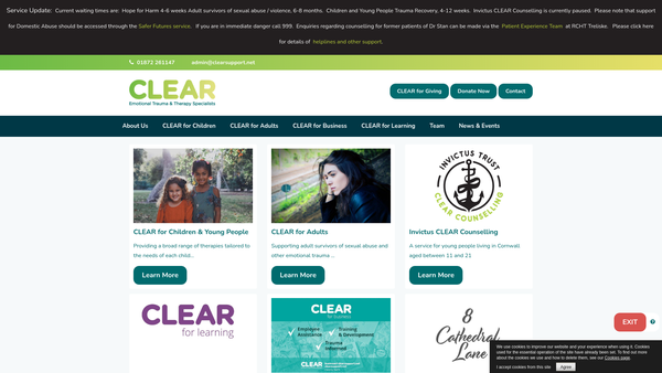 Screenshot of the Clear Emotional Trauma and Therapy Specialists website