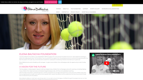 Screenshot of the The Elena Baltacha Foundation website