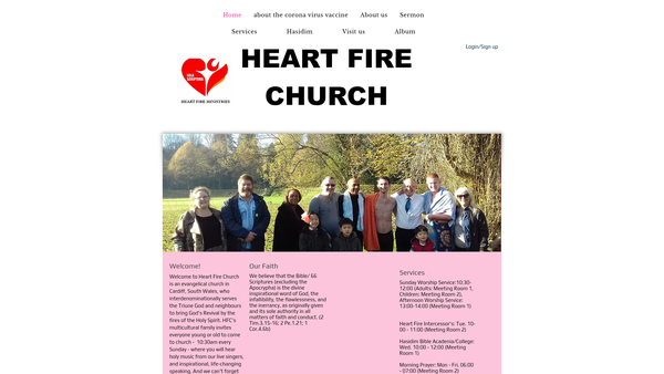 Screenshot of the Heart Fire Church website