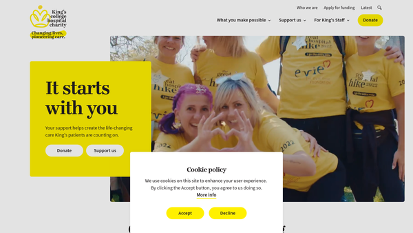 Screenshot of the King's College Hospital Charity website