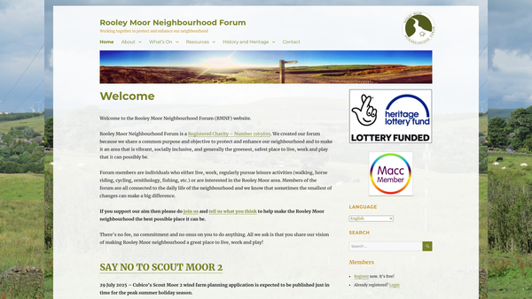 Screenshot of the Rooley Moor Neighbourhood Forum website