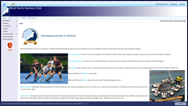 Screenshot of the West Herts Hockey Club website