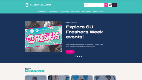 Screenshot of the University For The Creative Arts Students' Union website