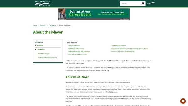 Screenshot of the The Mayor Of Peterborough's Charity Fund website