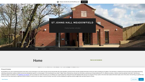 Screenshot of the St John's Hall Meadowfield website