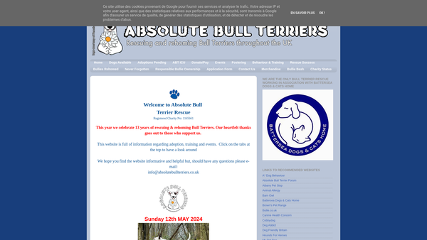 Screenshot of the Absolute Bull Terrier Trust website