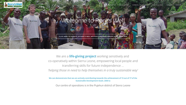 Screenshot of the Rory's Well website