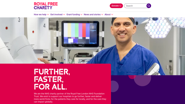 Screenshot of the The Royal Free Charity website