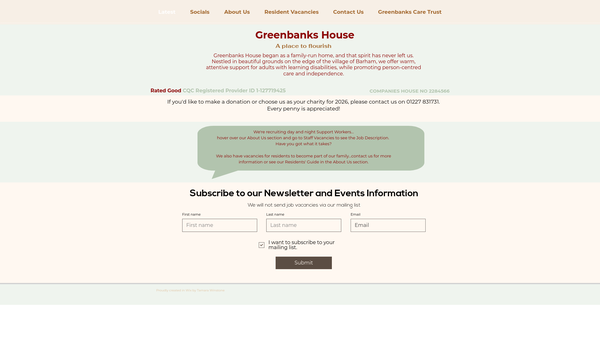 Screenshot of the Greenbanks Care Trust website