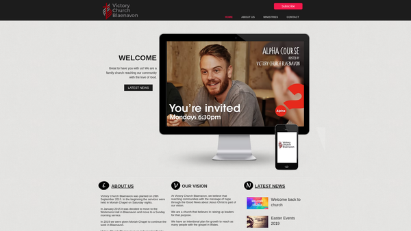 Screenshot of the Victory Church Blaenavon website
