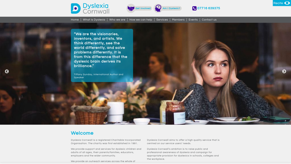 Screenshot of the Dyslexia Cornwall website