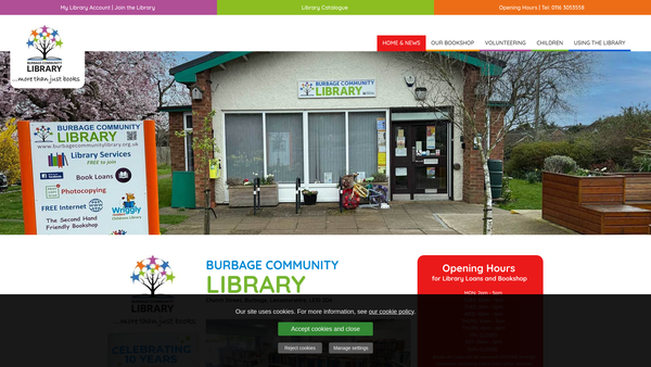 Screenshot of the Burbage Community Library website
