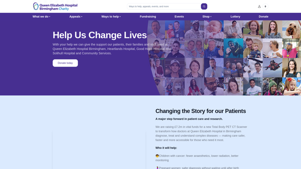Screenshot of the University Hospitals Birmingham Charity website
