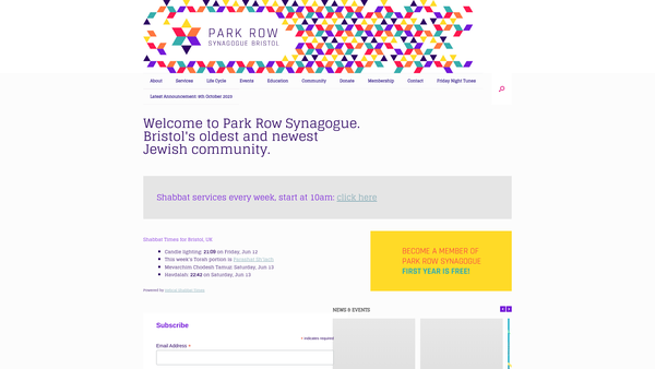 Screenshot of the Bristol Hebrew Congregation website