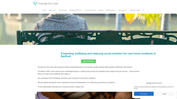 Screenshot of the Friends For Life Bedfordshire website