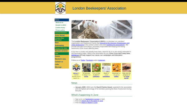 Screenshot of the The London Beekeepers' Association website