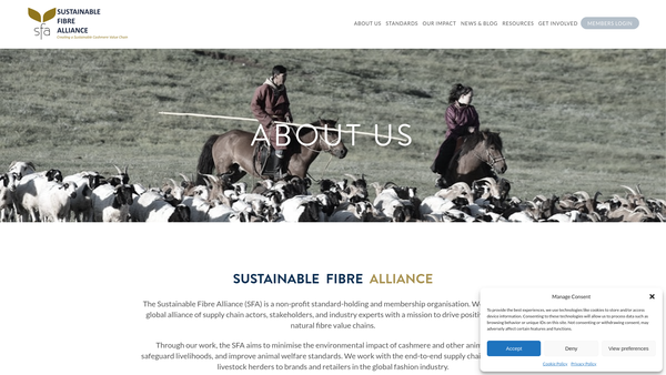 Screenshot of the Sustainable Fibre Alliance website