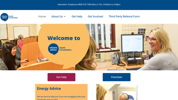 Screenshot of the Citizens Advice South Lincolnshire website