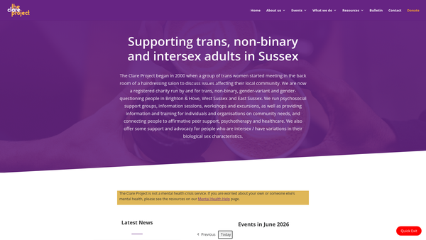 Screenshot of the The Clare Project website