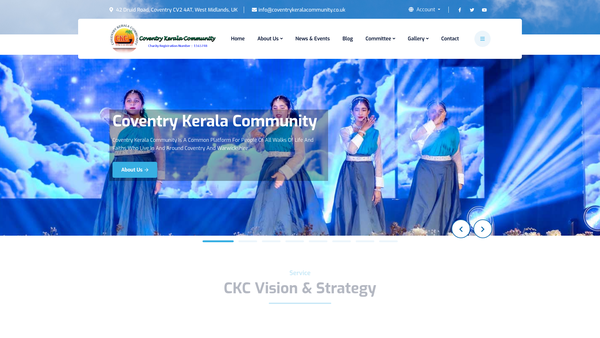 Screenshot of the Coventry Kerala Community website