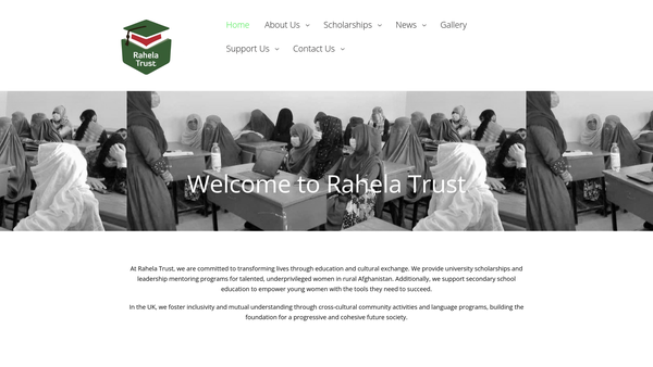 Screenshot of the Rahela Trust for Afghan women's education website