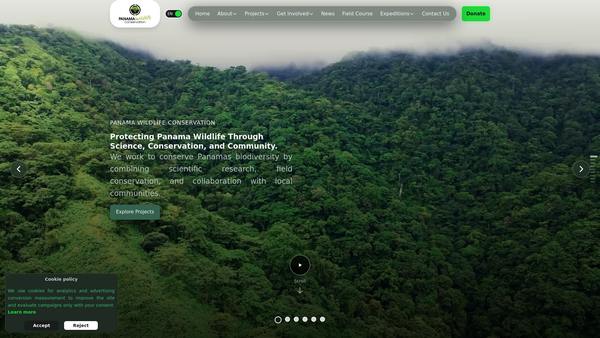 Screenshot of the Panama Wildlife Conservation website