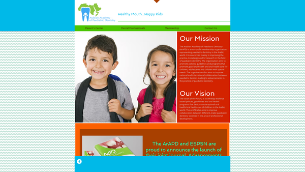 Screenshot of the The Arabian Academy Of Paediatric Dentistry website