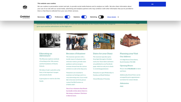 Screenshot of the Captain Cook Schoolroom Museum Trust website