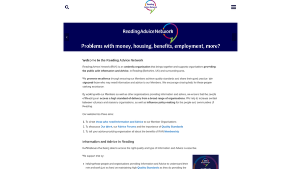 Screenshot of the Reading Advice Network website