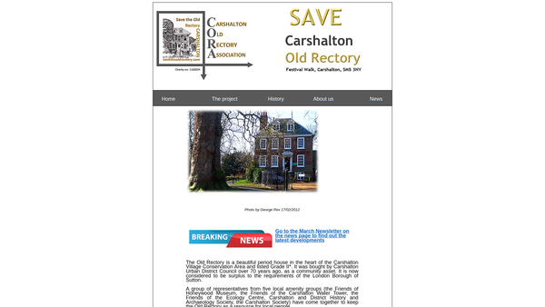 Screenshot of the Carshalton Old Rectory Association website