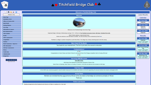 Screenshot of the The Titchfield Bridge Club website