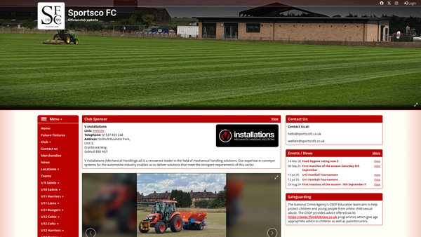 Screenshot of the Sportsco Football Club website