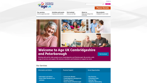 Screenshot of the Age UK Cambridgeshire And Peterborough website
