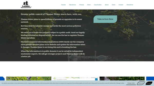 Screenshot of the London Waterkeeper website