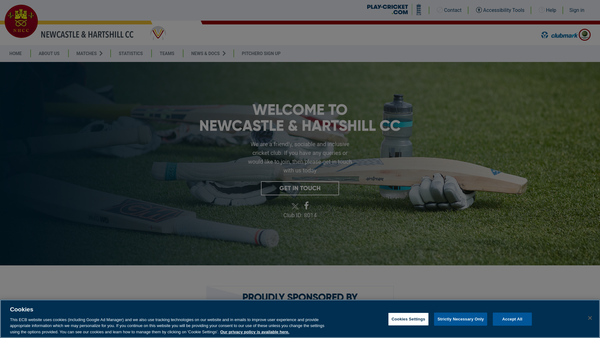 Screenshot of the Newcastle & Hartshill Cricket Club website