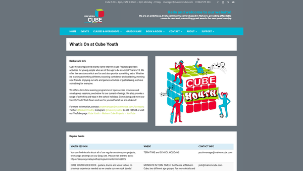 Screenshot of the Malvern Cube Projects website