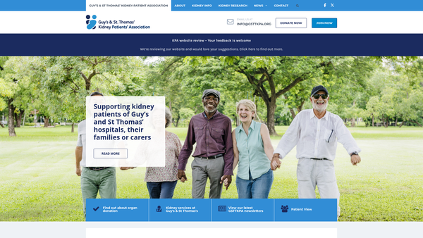 Screenshot of the Guys And St Thomas' Hospital Kidney Patients Association website