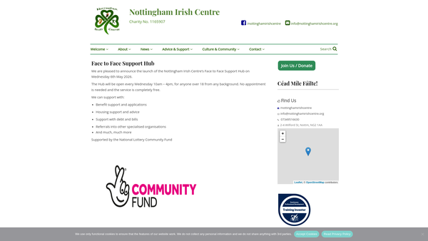 Screenshot of the The Nottingham Irish Centre website