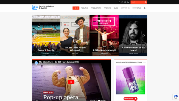 Screenshot of the Baseless Fabric Theatre website