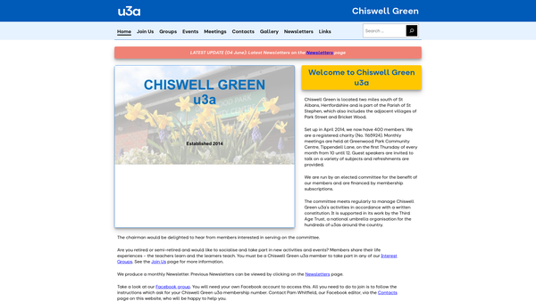 Screenshot of the Chiswell Green U3A website
