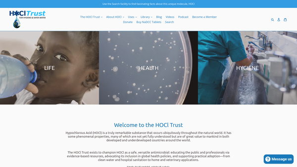 Screenshot of the Hocl Trust For Hygiene And Safer Water website