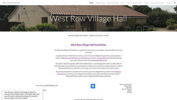 Screenshot of the West Row Village Hall Foundation website