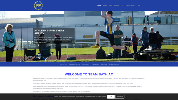 Screenshot of the Team Bath Athletic Club website